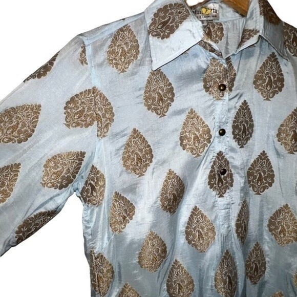 BELLA TU Bohemian Contemporary Coastal Embroidered Silk Blend Tunic Top Size S - Picture 7 of 13